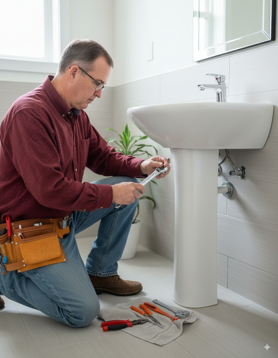 Professional plumbing repairs and installations in modern bathroom